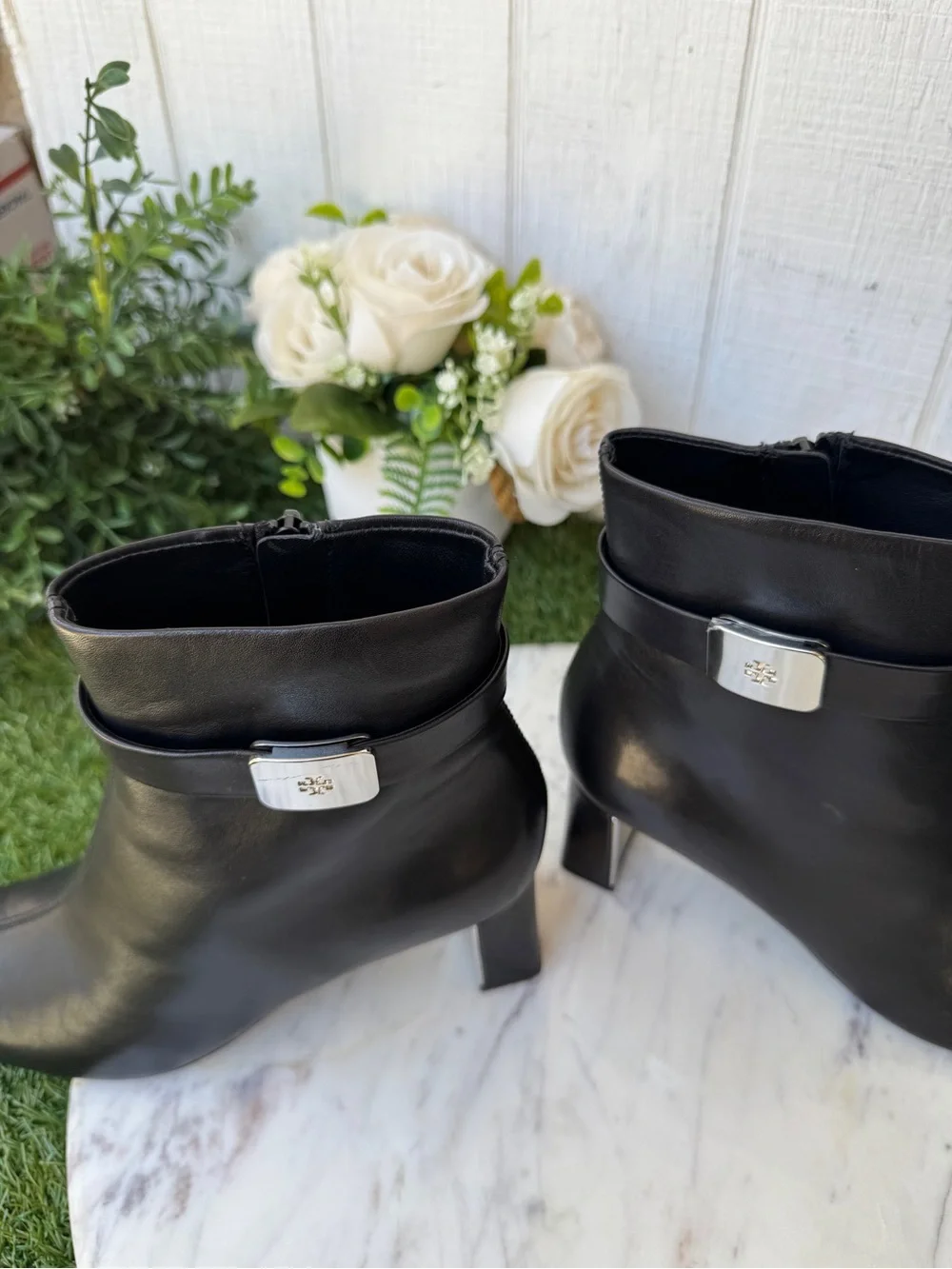 Tory Burch Georgia Ankle Boot 55mm in black Women's with Logo Plaque size 6 $500